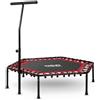 Neo-Sport Trampolino fitness piccolo con manico regolabile in altezza, mini trampolino per adulti, diametro 127 cm fino a 100 kg, mini rampolin per interni ed esterni, rosso