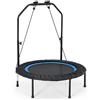 GYMAX Mini Trampolino Elastico Fitness, con 6 Supporti, 2 Cordini Elastici e Manubrio, Design Pieghevole e 4 Altezze Regolabili, Per Casa, Palestra, Blu (Blu)