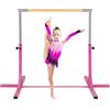 COSTWAY Sbarra per Ginnastica e Danza per Bambini e Bambine, Barra Ginnastica in Metallo e bambù Portatile e Regolabile in Altezza con Cuscinetti Antiscivolo, 195 x 121 x 85-145 cm (Viola)