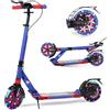 H.yeed Monopattino per bambini dagli 8 ai 12 anni in su, ruote grandi da 200 mm, per adulti con freni a disco, scooter per adulti con cinghia per il trasporto e doppio assorbimento degli urti (LED-Viola)