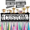 WolunLi Porta Medaglie Personalizzato con Testo del Nome, Supporto Personalizzato in Acciaio per Parete con Mensola, Medagliere per Premi, Nastri per Atletica, Calcio, Gara, Baseball, Calcio Stile 1