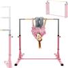 Hauki Sbarra Ginnastica Bambini Rosa, Barra Orizzontale Regolabile 95,5-150 cm in Legno e Acciaio, Attrezzo Ginnastica Artistica Pieghevole con Base Stabile, Allenamento Bambini per Interno e Esterno