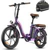 Fafrees Bici Elettrica Pieghevole 36V/20Ah Batteria Rimovibile Bicicletta Elettrica, 20×3.0 Fat Tire, 7 Velocità, Autonomia di 70-150km Fat Bike Ebike per Adulti, con Schermo LCD, Borsetta, Blu-Viola