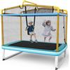GYMAX Trampolino Elastico per Bambini, 3 in 1 con Altalena e Barra per Trazioni, Rete di Sicurezza, Interno ed Esterno, Idea Regalo per Bambini 3+ (Arancione)
