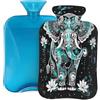 Myfsucce Borsa dell'acqua calda da 2 l, con coperchio, stampa etnica con elefante e fiore di loto, borsa dell'acqua calda riutilizzabile in PVC per alleviare il dolore, crampi e calore (31 x 20 cm)