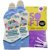 FEI FAN SET: 2x Ammorbidente Concentrato Super Profumato, Azione Igienizzante, 50 Lavaggi 1000ml + Panno SOFT In Lattice, Formato 30x30cm (FIOR DI COTONE)