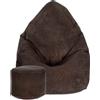 Dreamroots Bean Bag 80x80x120cm Beanbag con schienale e sgabello e copertura Cuscino da terra Chill Sack Bubibag Beanbag Cioccolato scuro