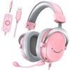 FiFine Cuffie da gioco over-ear Fifine con microfono rimovibile, cuffie USB con cavo, rosa