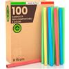 Baciato Caffè 100 Cannucce Colorate Larghe Jumbo per Cocktail 15 cm x 8 mm - Ideali per Feste Eventi Drink e Bevande Made in Italy - Rigide Ecologiche Biodegradabili Compostabili Riutilizzabili