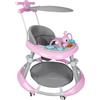 WODFARR Girello pieghevole per neonati da 6 a 18 mesi, girello per bambini ragazzi e ragazze, barra di spinta alta + cappotta girevole a 360° + musica, 67 x 67 x 79 cm, rosa