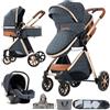 Nine point nine Trio Passeggino Neonati, Passeggino 3 in 1 con Doppia Modalità Spinta Reversibile, Carrozzina per Neonati con Grande Nacelle, Passeggino Trio con Telaio in Alluminio (V9 Blue)