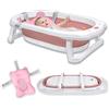 Froadp 82x50x20cm Vasca da Bagno Pieghevole per Bambini, Vaschette Bagnetto Neonato Antiscivolo con Suporto, Bacino Doccia di Sicurezza Portatile per Neonati e Bambino 0-8 anni (Rosa con Cuscino)