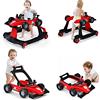 GYMAX Girello per Bambini 4 in 1 a Spinta, Girello Primi Passi Pieghevole con Altezza e Velocità Regolabile, con Luci e Suoni per Bambini 6-18 Mesi, Portata 12 kg, 73 x 64 x 55,5 cm (rosso)