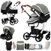 Magic ZC Pelle PU Passeggino Trio, Passeggino 3 in 1 con Doppia Modalità Push Reversibile, Trio Passeggini Neonati con Grande Navicella, Carrozzina Neonati in Alluminio Pieghevole (L518 Grey)