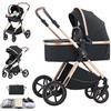Shineey Passeggino trio, combinazione carrellino per bebè 3 in 1 passeggino cittadino con buggy pieghevole di lusso con carriola per bambini ad alta vista portatile con neonato (D2 BLACK, H2-D)