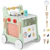 COSTWAY Carrello Primi Passi in Legno per Bambini, Centro Attività Montessori con Giacattoli, Gioco Educativo con Ruote, Girello per Bambini 12 Mesi +, 31 x 34,5 x 42 cm (Verde)