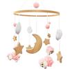 SWECOMZE Lettino a vento in legno di pecora, con nuvole, luna, stella, per letto, giocattolo per bambini, regalo per ragazze o ragazzi (rosa)