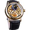 FORSINING Orologio da uomo a carica automatica con cinturino in silicone nero scheletro retrò fase lunare grande quadrante meccanico, Nero , cordino