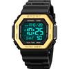 Gosasa Classic Square Face Unisex Donna Uomo Digitale Multifunzione Outdoor Casual Orologio Conto alla rovescia 50M Impermeabile Led Light Orologio da polso, D Gold