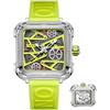 DAXIAOYU Orologio da polso quadrato retrò meccanico da uomo con cinturino in silicone scheletro, alla moda, impermeabile, luminoso, casual, automatico, Verde scuro