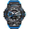 SMAEL Orologio sportivo digitale da uomo, militare, impermeabile, con cronografo, grande polso, con sveglia, data, multifunzione, LED cronometro, Blu