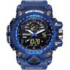 Gosasa Orologio analogico digitale in stile militare, quadrante grande 5,6 cm, resistente all'acqua fino a 50 m, doppio fuso orario, sveglia, retroilluminazione a LED, cronometro, cinturino in
