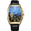 SEWOR uomo Tourbillon Moon Phase meccanico automatico orologio da polso con fascia in vetro rivestimento blu (Oro nero)