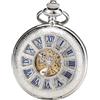 ManChDa Orologio da tasca - speciale lente d'ingrandimento meccanica orologio da tasca scheletro carica manuale steampunk numeri romani antico orologio da taschino e catena + confezione regalo, C1-d.