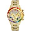 ICEDIAMOND 3-Eye Iced Out CZ Diamond Orologio al quarzo con visualizzazione del calendario mensile settimanale, orologio con quadrante rotondo Bling Zirconia per uomo (Rainbow-Gold)