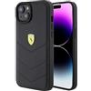CG MOBILE Ferrari - Custodia per telefono compatibile con iPhone 15 Plus, nera con linee cucite, custodia protettiva e durevole in vera pelle con facile scatto, assorbimento degli urti e logo firmato