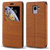 Shantime Custodia Flip in Pelle con Finestra Compatibile con Samsung Galaxy J6 2018, Display Visibile, Chiusura Magnetica Invisibile e Slot Carta(Marrone)