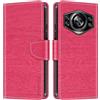 Shantime Custodia in Pelle PU a Righe Compatibile con Doogee S Cyber Pro, Cover Portafoglio con Chiusura Magnetica, Scomparti Carte e Funzione Stand (Rosso rosa)