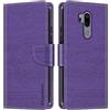 Shantime Custodia in Pelle PU a Righe Compatibile con LG G7 ThinQ, Cover Portafoglio con Chiusura Magnetica, Scomparti Carte e Funzione Stand (Viola)