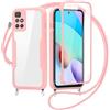 FERLAN Cover per Xiaomi Redmi 10 4G con Cordino, 360 Gradi Antiurto Custodia con Protezione Schermo Integrata Trasparente Rugged TPU Bumper Doppia Protettiva Cover per Xiaomi Redmi 10 4G -Rosa