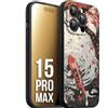 CUSTOMIZZA - Custodia cover nera morbida in tpu compatibile per iPhone 15 PRO MAX giapponese lago carpa koi rossa con foglie d'acero rosso disegnata tattoo