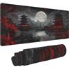 Sweetshow Tappetino per mouse giapponese, XXL, 80 x 30 cm, design nero e rosso, ampio tappetino per mouse da gaming, tappetino da scrivania, base in gomma antiscivolo, bordi cuciti, per casa e ufficio