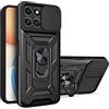 ESTH® Custodia per Honor X8 5G/Honor X6 con Custodia per Fotocamera Scorrevole e Supporto ad Anello [Cover Paraurti Compatibile con Supporto Magnetico per Auto], Nero