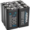 ABSINA 6x Batteria 9V Ricaricabile 300 con bassa autoscarica - Pila 9V NiMH con 8,4V & almeno 270mAh - Battery ricaricabile 6LR61 - Pila quadrata