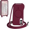 FMPCUON FNPCUON Cover Magnetica Silicone per Samsung Galaxy S25 Edge con Cordino,Compatibile con MagSafe,Custodia con Laccio Collana Tracolla Collo Sottile TPU Antiurto Protettiva Case con Corda.Rosso