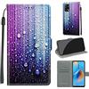 LeviDo-EU LeviDo Cover Compatibile per Oppo A74 4G/F19 Silicone Libro Motivo PU Pelle Magnetica Flip Portafoglio con Corda Disegni Antiurto Bumper Custodia Resistente Protettiva Case, Viola Blu