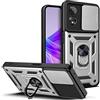 ESTH® Custodia per Oppo A78 5G/A58x 5G/A58 5G con Custodia per Fotocamera Scorrevole e Supporto ad Anello [Cover Paraurti Compatibile con Supporto Magnetico per Auto], Argento