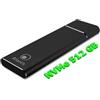 Atlantis SSD Esterno Portable M.2 NVME da 512GB. Type_C USB-3.1, PCI Express Alluminio Satinato NERO