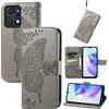 JIUNINE Cover per Honor X7a, Custodia Libro in Pelle Portafoglio Case Flip Antiurto con Disegni di Farfalla [Porta Carte] [Magnetica] [Interno TPU] per Honor X7a, Grigio