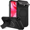 xinyunew custodia per Google Pixel 9A con ring stand magnetico, cover militare antiurto con protezione fotocamera scorrevole compatible with MagSafe ricarica wireless Nero