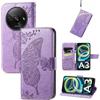 JIUNINE Cover per Xiaomi Redmi A3, Custodia Interno TPU Antiurto Portafoglio con Disegni di Farfalla [Carta Fessura] [Supporto Stand] Cover Libro in PU Pelle per Xiaomi Redmi A3, Viola