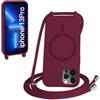 FMPCUON FNPCUON Cover Magnetica Silicone per iPhone 13 Pro con Cordino,Compatibile con MagSafe,Custodia con Laccio Collana Tracolla Collo Sottile TPU Antiurto Protettiva Case con Corda.Rosso