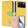 MOJIA Custodia a Portafoglio per Doogee Note 56 / Note 56 Plus/Note 56 Pro, Cover in Pelle PU Flip con Fiore e Chiusura Magnetica Foglia, Slot Carte, Funzione Stand.-Yellow