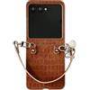 Konstreet Custodia pieghevole per Motorola Razr 50 5G, con cordino, effetto coccodrillo, sottile, resistente alle cadute, aspetto lussuoso ed elegante, marrone