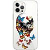 Mixroom - Cover Custodia Per iPhone 13 Pro In Silicone TPU Trasparente Fantasia TESCHIO E FARFALLE 512