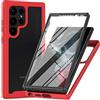 RonRun Cover Samsung Galaxy S25 Ultra, Antiurto 360 Gradi Full Case con Protezione per Schermo Incorporata, Trasparente Rugged TPU Bumper Doppia Protettiva Case rosso
